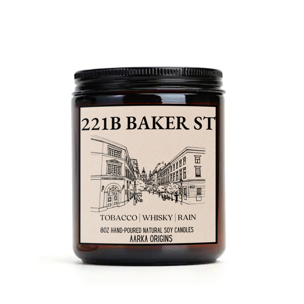 221b Baker Street Soy Candle, Sherlock Holmes Candle, hand poured luxury scented candles made with natural soy wax and phthalate-free scents, Tobacco Scented Candle