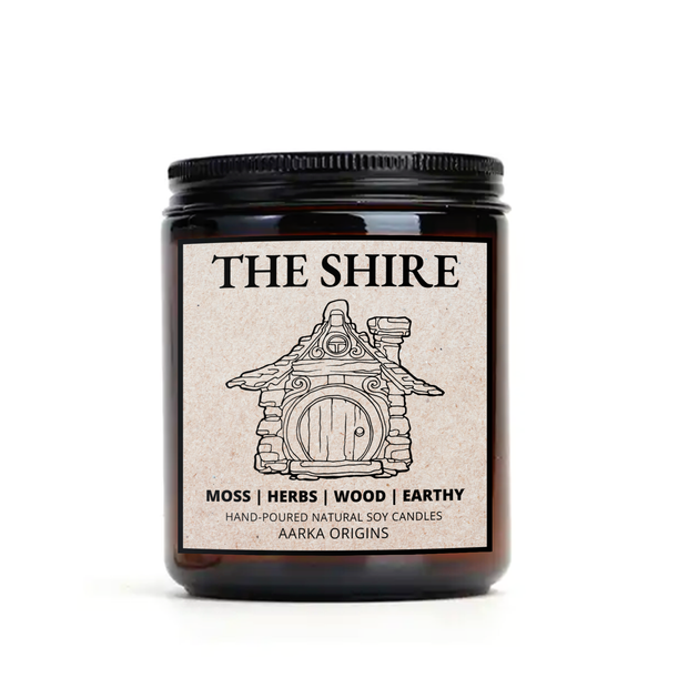 THE SHIRE Book Inspired 100% Soy Vegan Candle, Book Nerds, Book Lover Candle, Amber Jar Candle 8oz