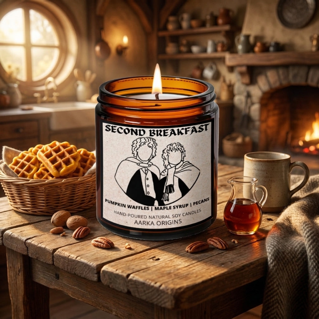 Second Breakfast autumn gourmand candle by Aarka Origins with pumpkin waffles, maple syrup and toasted pecan notes