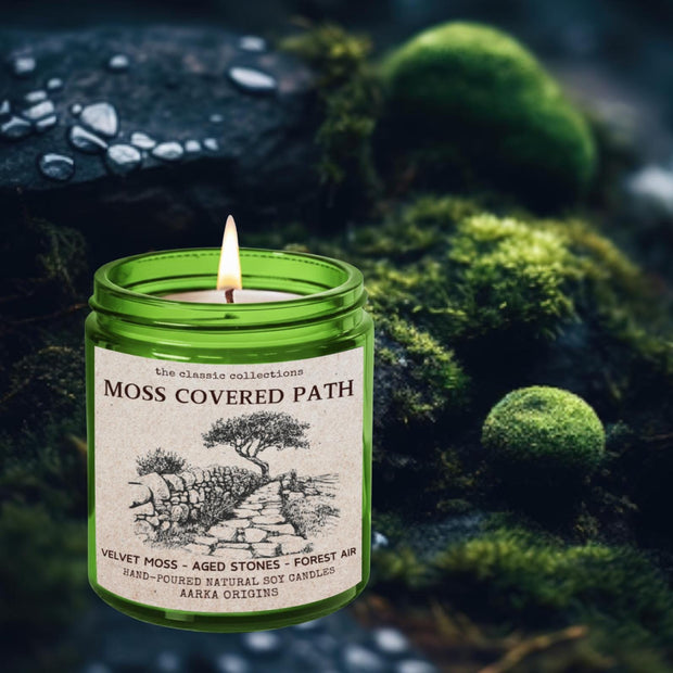Moss Covered Path soy candle β velvet moss, aged stones and forest air scent by Aarka Origins