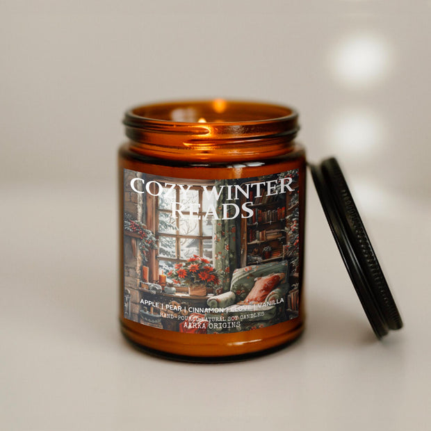 Cozy Winter Reads Soy Candle, handmade luxury scented candles made with natural soy wax and phthalate-free scents