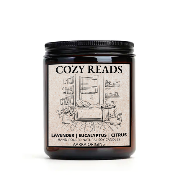 Cozy Reads soy candle β lavender, eucalyptus and citrus calm reading scent by Aarka Origins