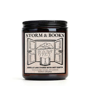 storm and books soy scented candle, book lover candle