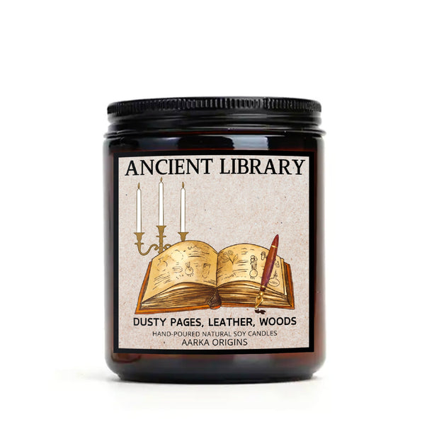 Ancient Library soy candle β dusty pages, leather and wood scent by Aarka Origins