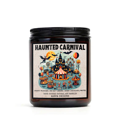 haunted carnival soy candle, salted pretzel milkshake candle, dessert candle, bookish gift, gothic decor