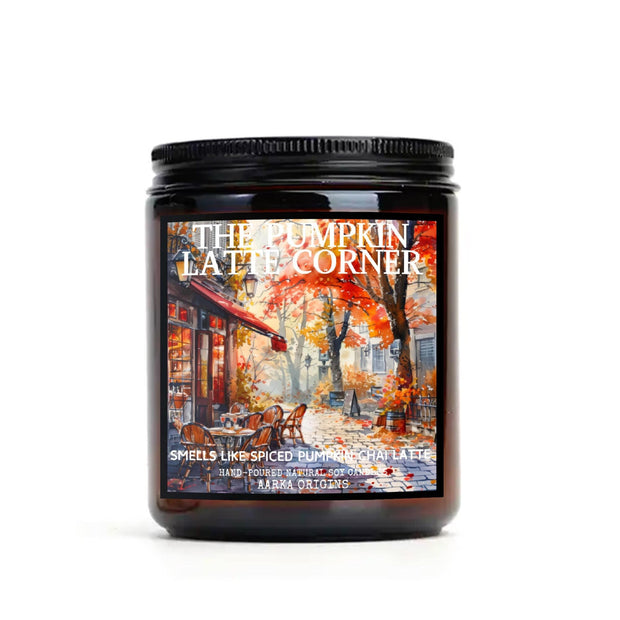 The Pumpkin Latte Corner Soy Candle, handmade luxury scented candles made with natural soy wax and phthalate-free scents