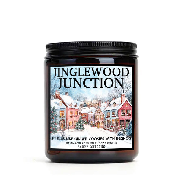 Jinglewood Junction Soy Candle, handmade luxury scented candles made with natural soy wax and phthalate-free scents