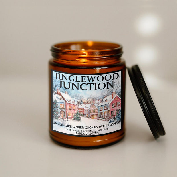 Jinglewood Junction Soy Candle, handmade luxury scented candles made with natural soy wax and phthalate-free scents