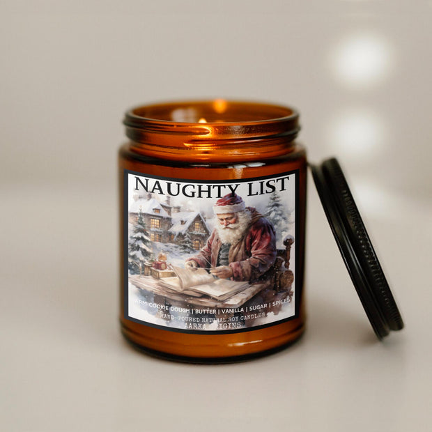 Naughty List Soy Candle, handmade luxury scented candles made with natural soy wax and phthalate-free scents