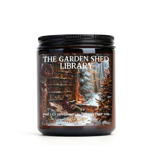 The Garden Shed Library soy candle β pine, peppermint and snowy air scent by Aarka Origins