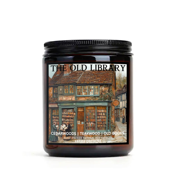 The Old Library soy candle β cedarwood, teakwood and old books scent by Aarka Origins