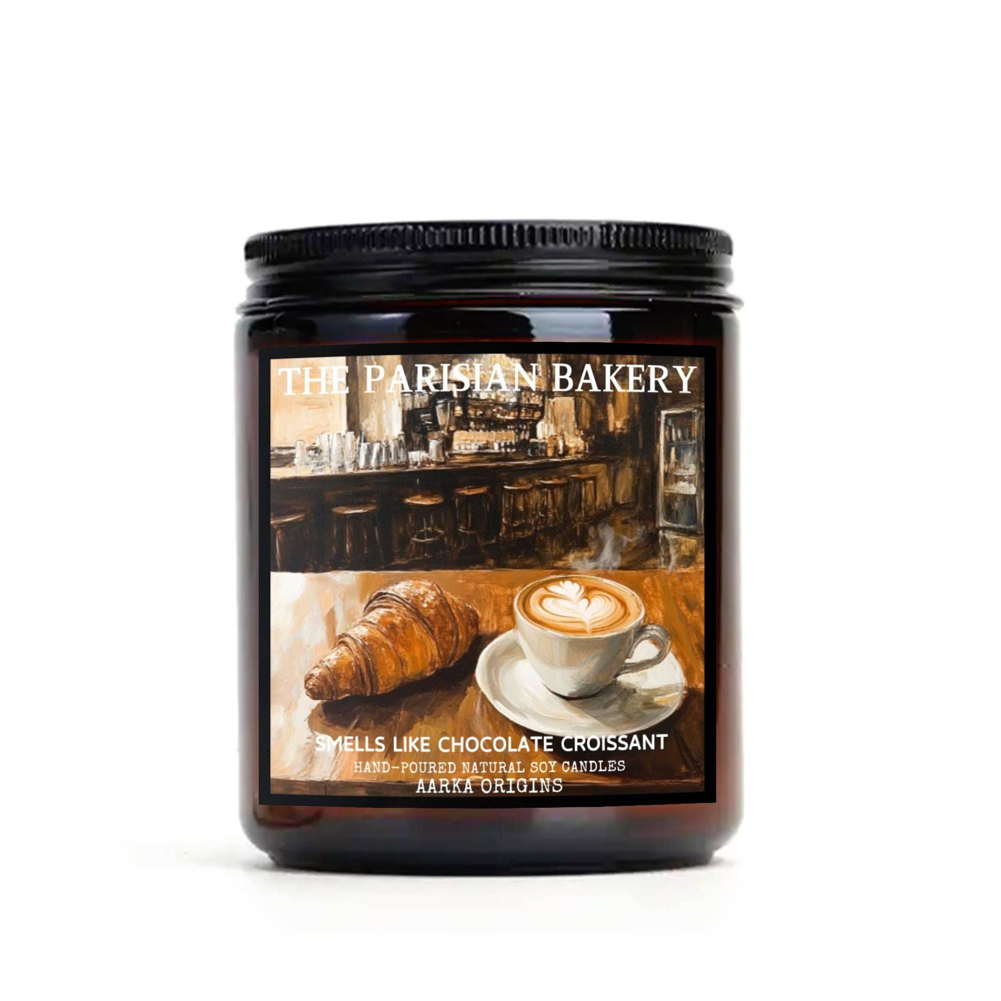 The Parisian Bakery chocolate croissant candle by Aarka Origins with dark chocolate, laminated pastry and warm butter notes