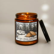 Campsite Reads Soy Candle, Bookish candle, Gift for Readers, Crackling Campfire Gaming Candle, Geek Gift, RPG, Gamer, DND, Camping, Fire