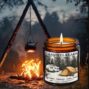 Campsite Reads Soy Candle, Bookish candle, Gift for Readers, Crackling Campfire Gaming Candle, Geek Gift, RPG, Gamer, DND, Camping, Fire