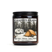 Campsite Reads Soy Candle, Bookish candle, Gift for Readers, Crackling Campfire Gaming Candle, Geek Gift, RPG, Gamer, DND, Camping, Fire