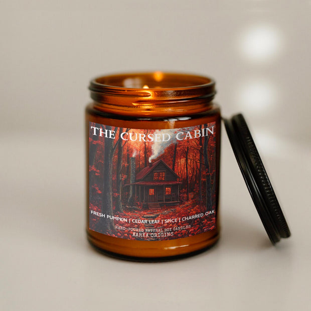 The Cursed Cabin Soy Candle, Haunted, Spooky, Gothic, Autumn forest, Halloween, Witchy, Bookish candle, Book themed candle, gift for readers