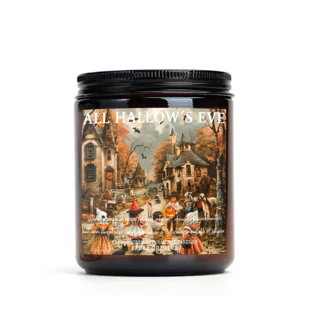 all hallows eve, scented candle, home fragrances, greek mythology, goddess of , bookish candle, book lover candle, book nerd candle, literary candle gift, co worker gifts, small batch candle, eco friendly candle, amber jar candles, green witch, practical magic, vampire, gothic, fall scents, fall spice, fall candle, autumnal, pumpkin spice, halloween, spooky, haunted, ghost, witchy, booktok,dark academia, gift for witches, witchy gifts, witchcraft, fall leaves, autumn, basic witch, kitchen witch