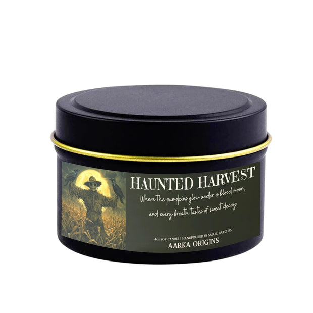 Haunted Harvest soy candle, horror, Halloween, Spooky Season, Fall, Autumn, salted popcorn, nerdy gift, bookish candles, gift for readers