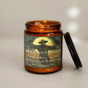 Haunted Harvest soy candle, horror, Halloween, Spooky Season, Fall, Autumn, salted popcorn, nerdy gift, bookish candles, gift for readers
