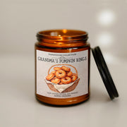 Grandma pumpkin rings, fall spices, donuts, farmhouse pumpkin spice, dessert, scented candle, home fragrances, greek mythology, bookish candle, book lover candle, book nerd candle, literary candle gift, co worker gifts, small batch candle, green witch, practical magic, vampire, gothic, fall spice, fall candle, autumnal, pumpkin spice, halloween, spooky, haunted, ghost, witchy, booktok,dark academia, gift for witches, witchy gifts, witchcraft, fall leaves, autumn, basic witch, kitchen witch