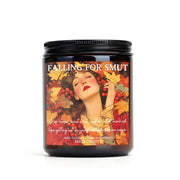 Falling for smut, smut era, romance readers, scented candle, home fragrances, bookish candle, book lover candle, book nerd candle, literary candle gift, co worker gifts, small batch candle, eco friendly candle, amber jar candles, green witch, practical magic, vampire, gothic, fall scents, fall spice, fall candle, autumnal, pumpkin spice, halloween, spooky, haunted, ghost, witchy, booktok,dark academia, gift for witches, witchy gifts, witchcraft, fall leaves, autumn, basic witch, kitchen witch