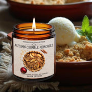 Autumn Crumble Memories Candle with rich scent notes of Apple, Cinnamon & Vanilla Hand-poured in the USA with natural soy wax and phthalate-free, luxury fragrances.
