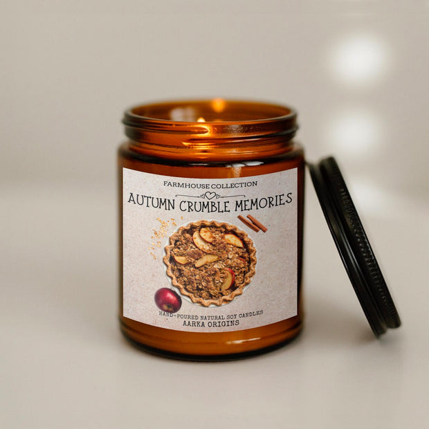 autumn crumble harvest, apple crumble, apple, fall spices, autumn, pumpkin spice, scented candle, home fragrances, greek mythology, bookish candle, book lover candle, book nerd candle, literary candle gift, co worker gifts, small batch candle, green witch, practical magic, vampire, gothic, fall spice, fall candle, autumnal, pumpkin spice, halloween, spooky, haunted, ghost, witchy, booktok,dark academia, gift for witches, witchy gifts, witchcraft, fall leaves, autumn, basic witch, kitchen witch