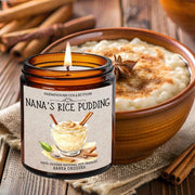 Nana’s Rice Pudding Candle with rich scent notes of Creamy Vanilla & Nutmeg Hand-poured in the USA with natural soy wax and phthalate-free, luxury fragrances.