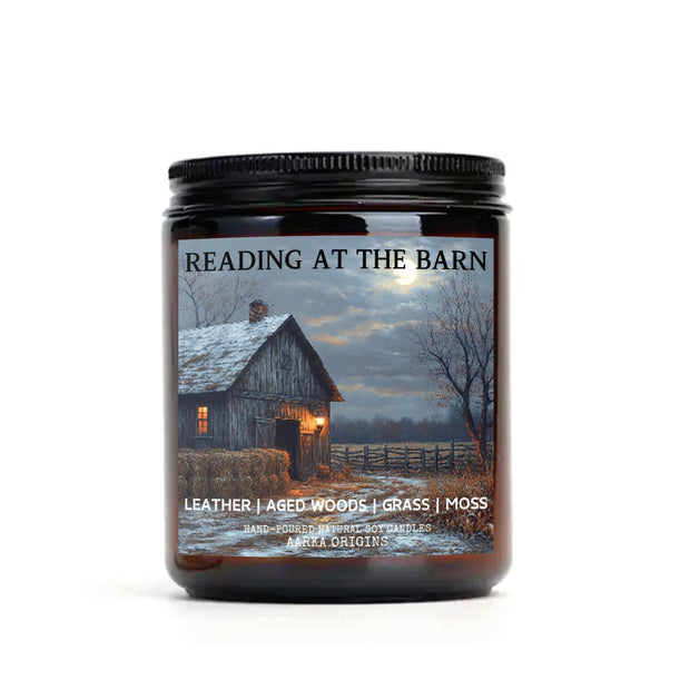Reading at the barn, barn woods, memories, hay, farm, autumn, pumpkin spice, scented candle, home fragrances, greek mythology, bookish candle, book lover candle, book nerd candle, literary candle gift, co worker gifts, small batch candle, green witch, practical magic, vampire, gothic, fall spice, fall candle, autumnal, pumpkin spice, halloween, spooky, haunted, ghost, witchy, booktok,dark academia, gift for witches, witchy gifts, witchcraft, fall leaves, autumn, basic witch, kitchen witch