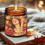 Falling for smut, smut era, romance readers, scented candle, home fragrances, bookish candle, book lover candle, book nerd candle, literary candle gift, co worker gifts, small batch candle, eco friendly candle, amber jar candles, green witch, practical magic, vampire, gothic, fall scents, fall spice, fall candle, autumnal, pumpkin spice, halloween, spooky, haunted, ghost, witchy, booktok,dark academia, gift for witches, witchy gifts, witchcraft, fall leaves, autumn, basic witch, kitchen witch