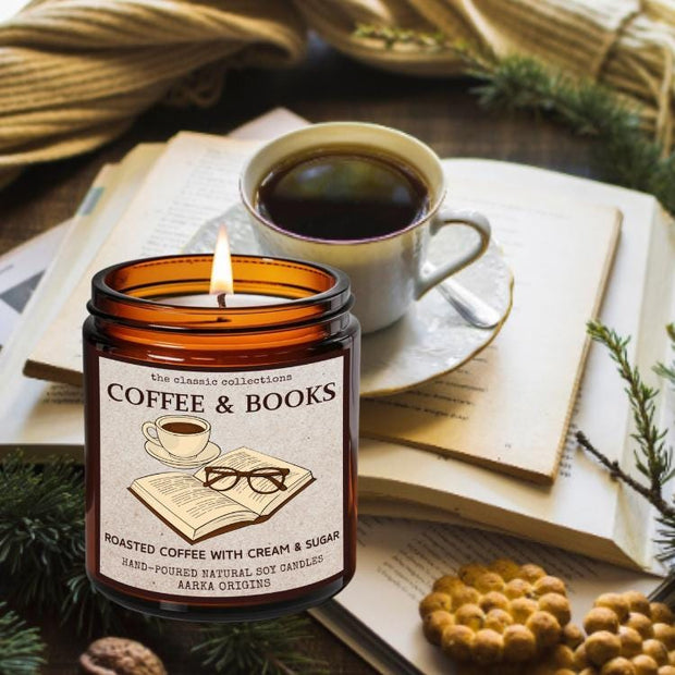 Coffee and Books soy candle — roasted coffee, cream and sugar scent by Aarka Origins