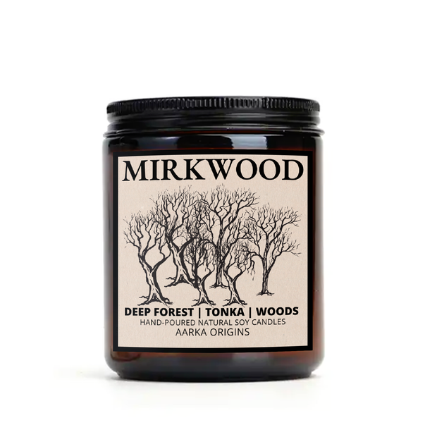 book scented candle, woods and tonka scented candle, mirkwood candle